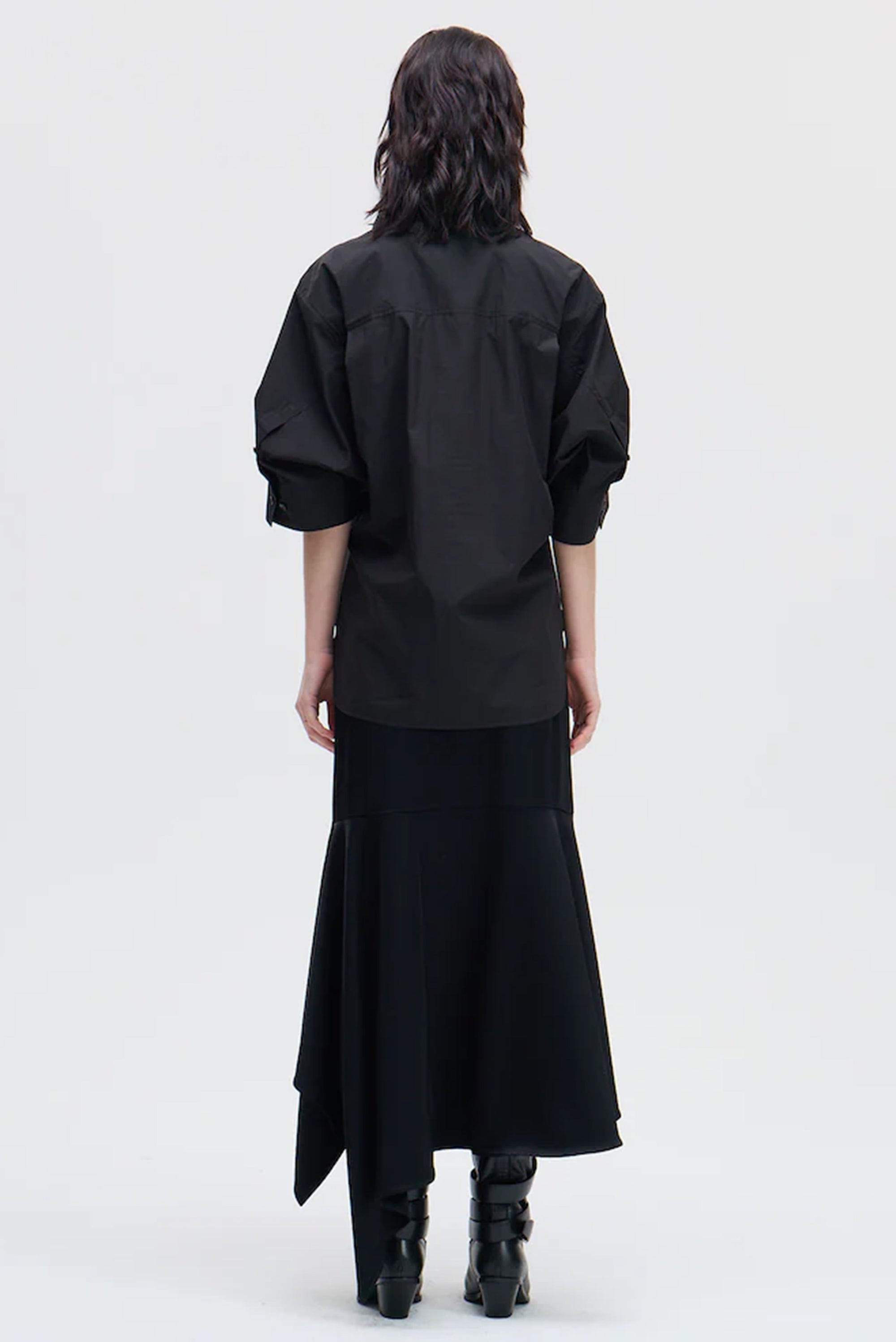Placket Tie Button-Up Shirt - Black