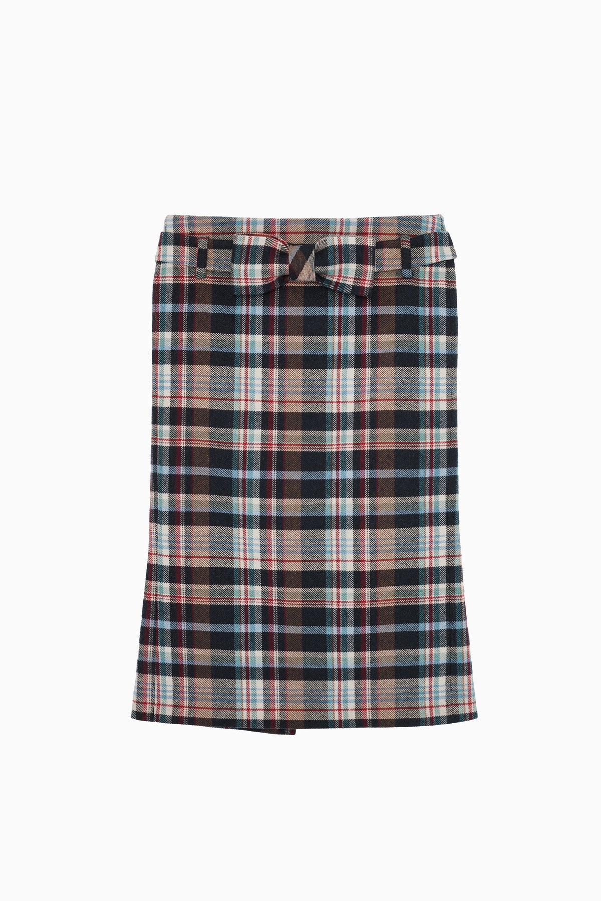 Bow Trimmed Straight Skirt - Plaid