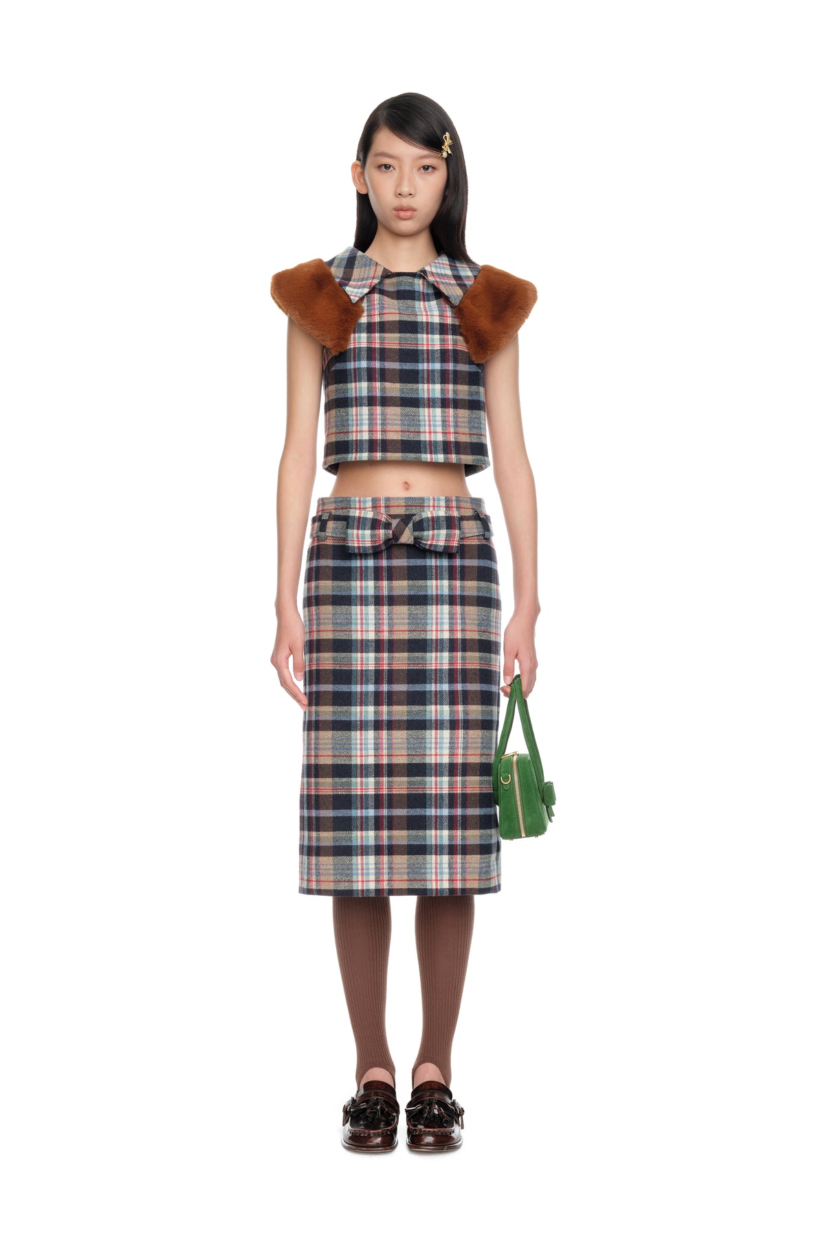 Bow Trimmed Straight Skirt - Plaid