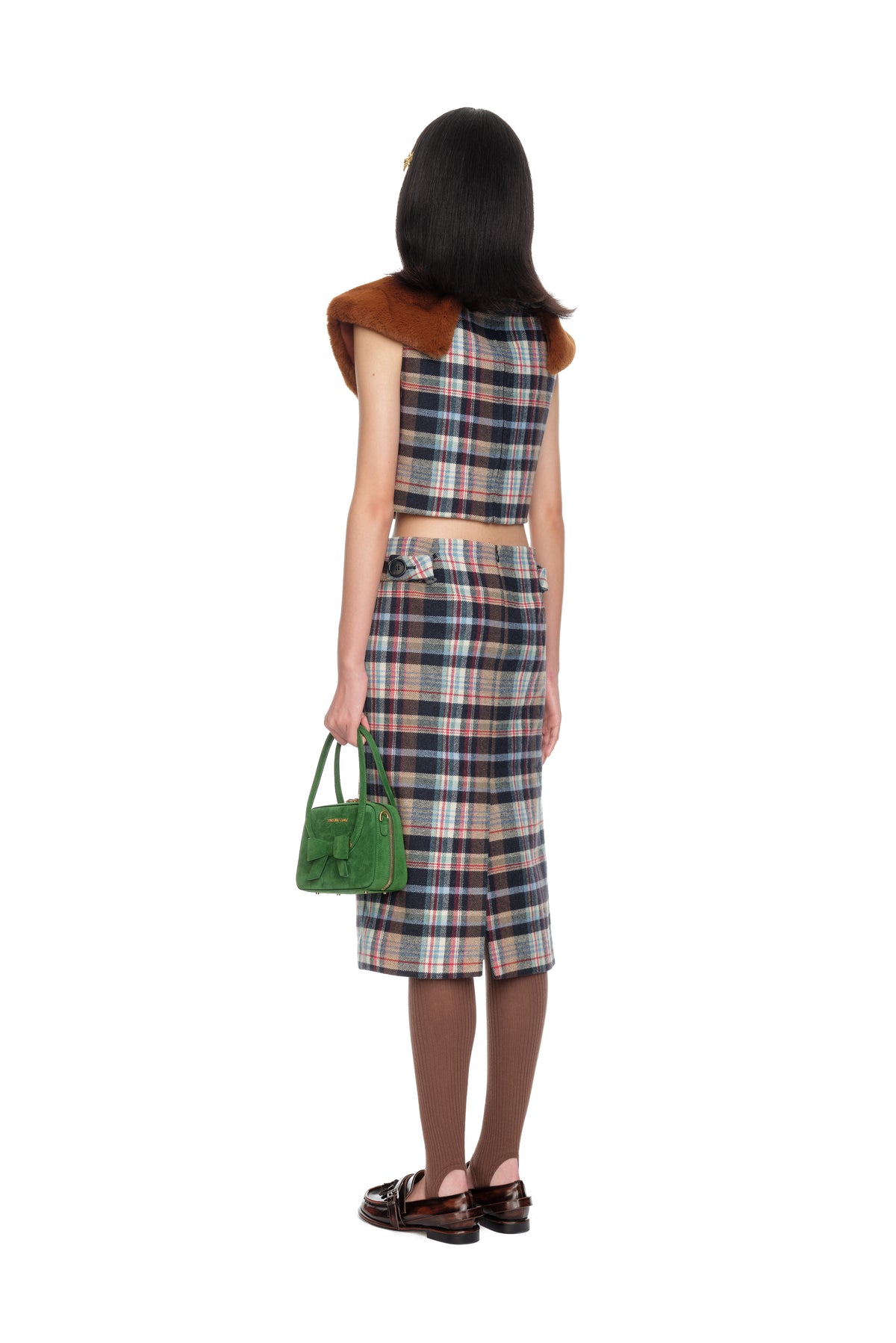 Bow Trimmed Straight Skirt - Plaid