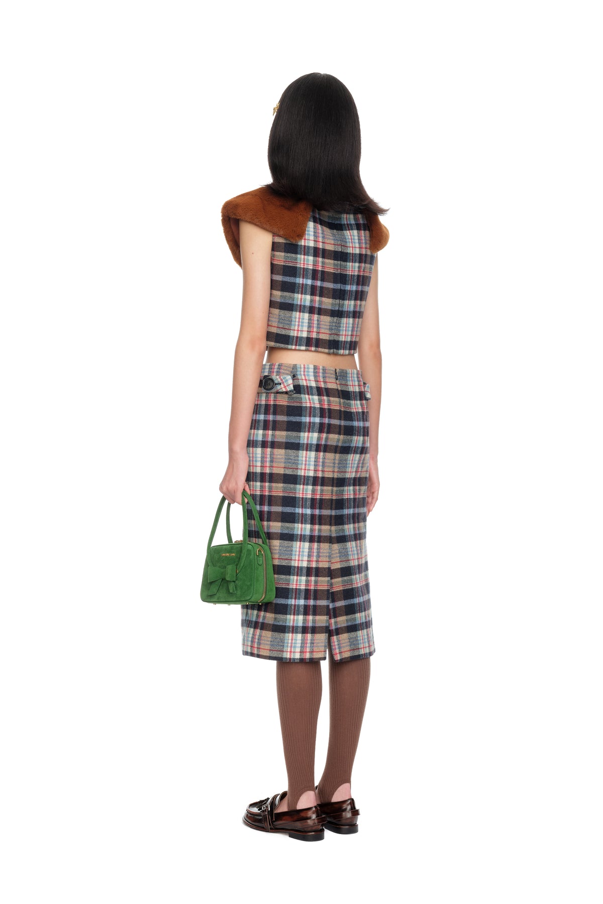 Lapel Sleeveless Crop Top - Plaid