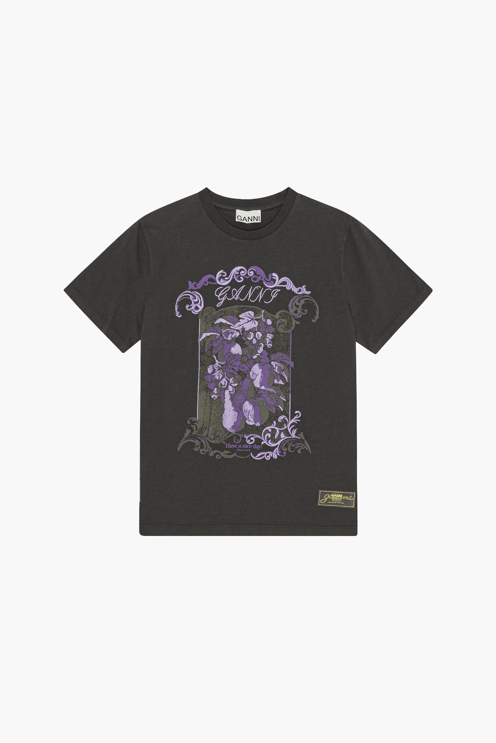 GANNI Basic Cotton Jersey Damask Relaxed T Shirt - Phantom