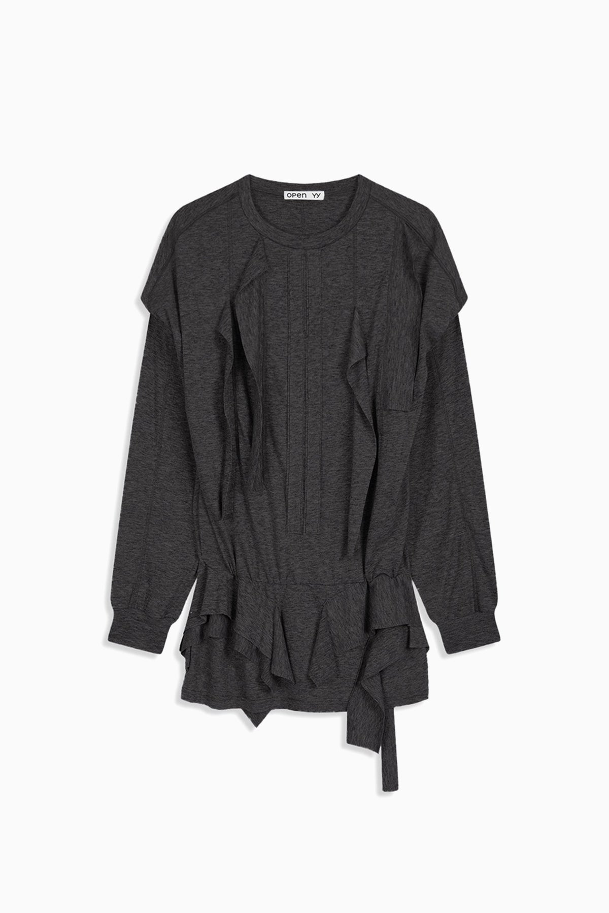 Raw Cut Ruffle Dress Top - Black