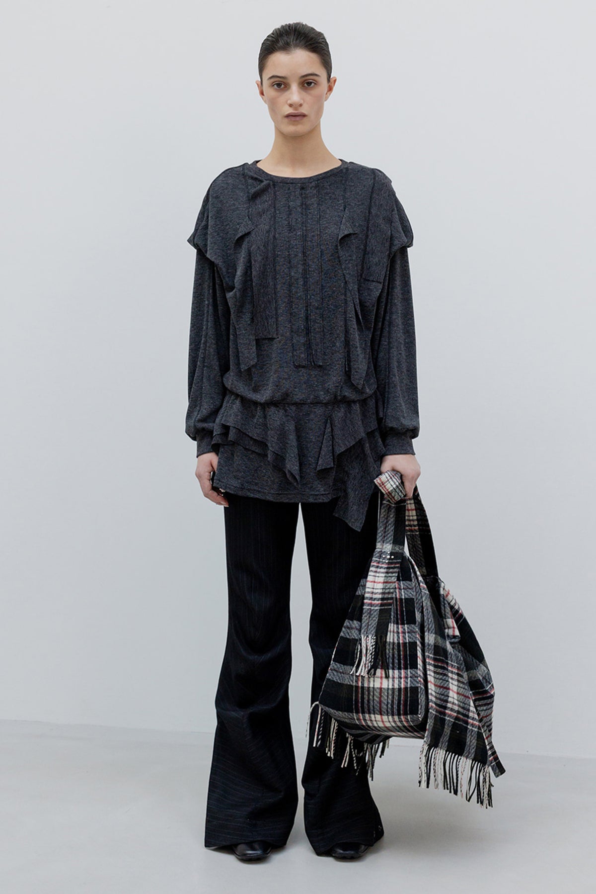 Raw Cut Ruffle Dress Top - Black