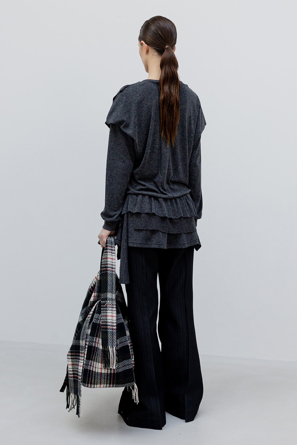 Raw Cut Ruffle Dress Top - Black