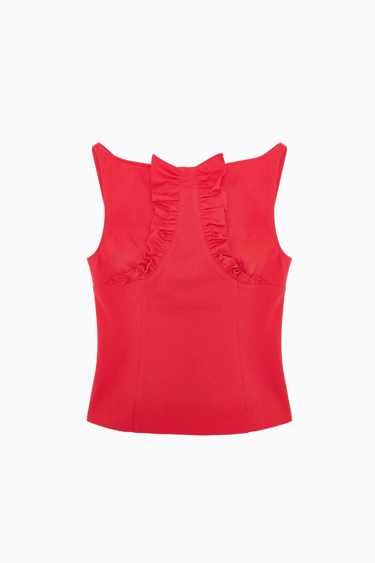 Lace Trim Sleeveless Fitted T-Shirt - Red