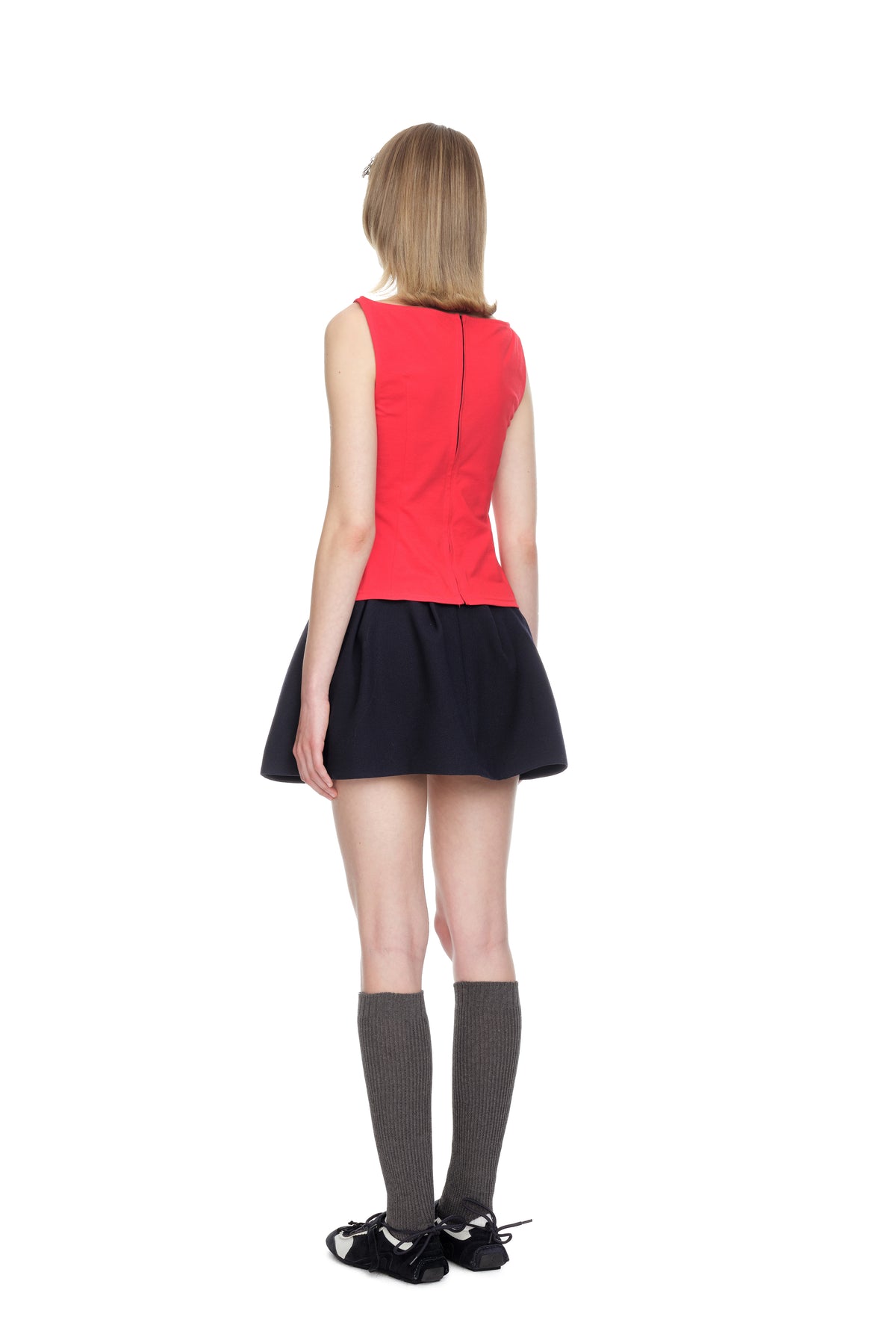 Lace Trim Sleeveless Fitted T-Shirt - Red