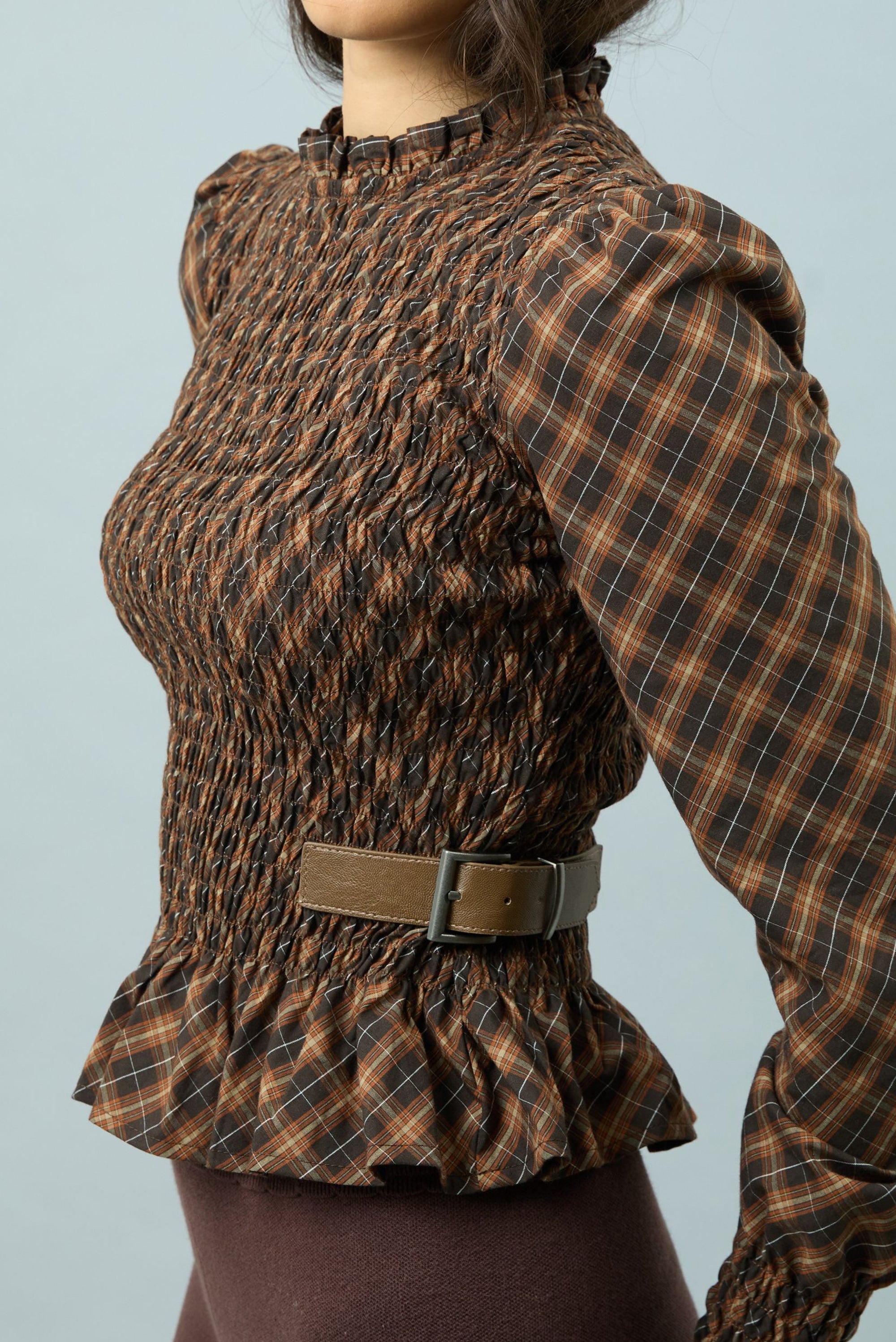 Check Ruched Top - Multi Check