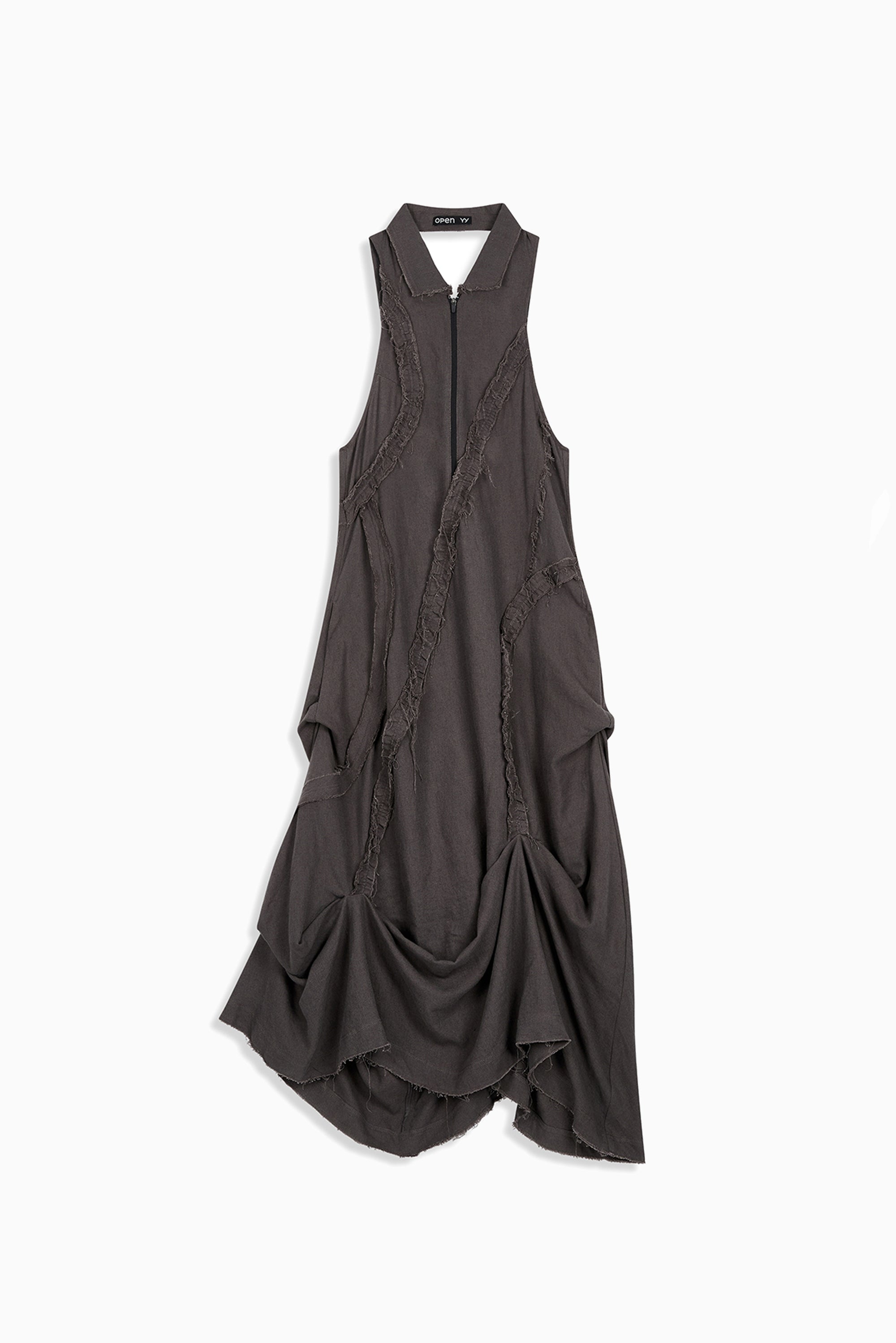 Ruffle Linen Maxi Dress - Grey