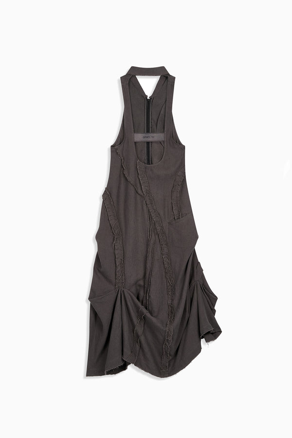 Ruffle Linen Maxi Dress - Grey