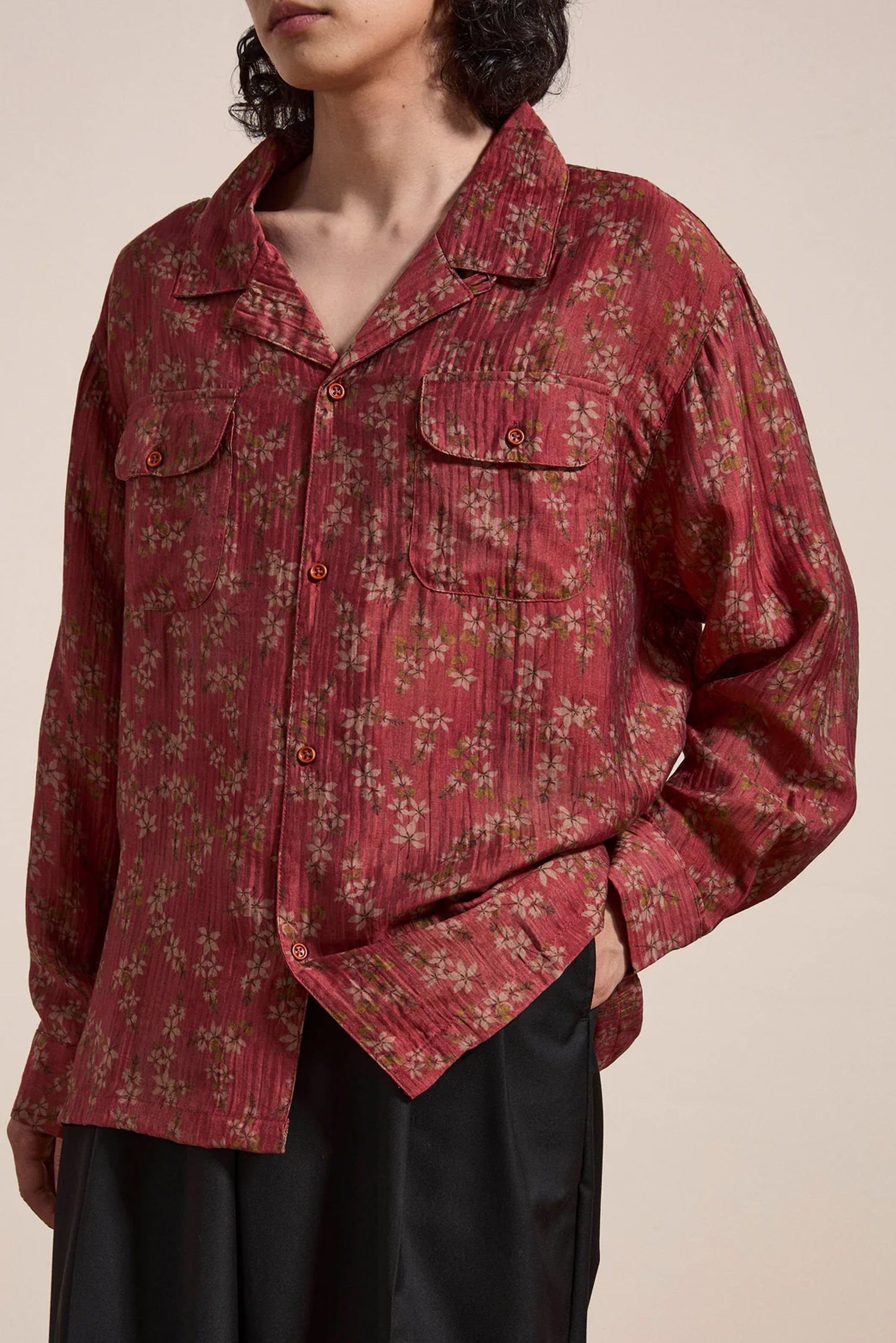 Floral Camp Shirt - Dark Red