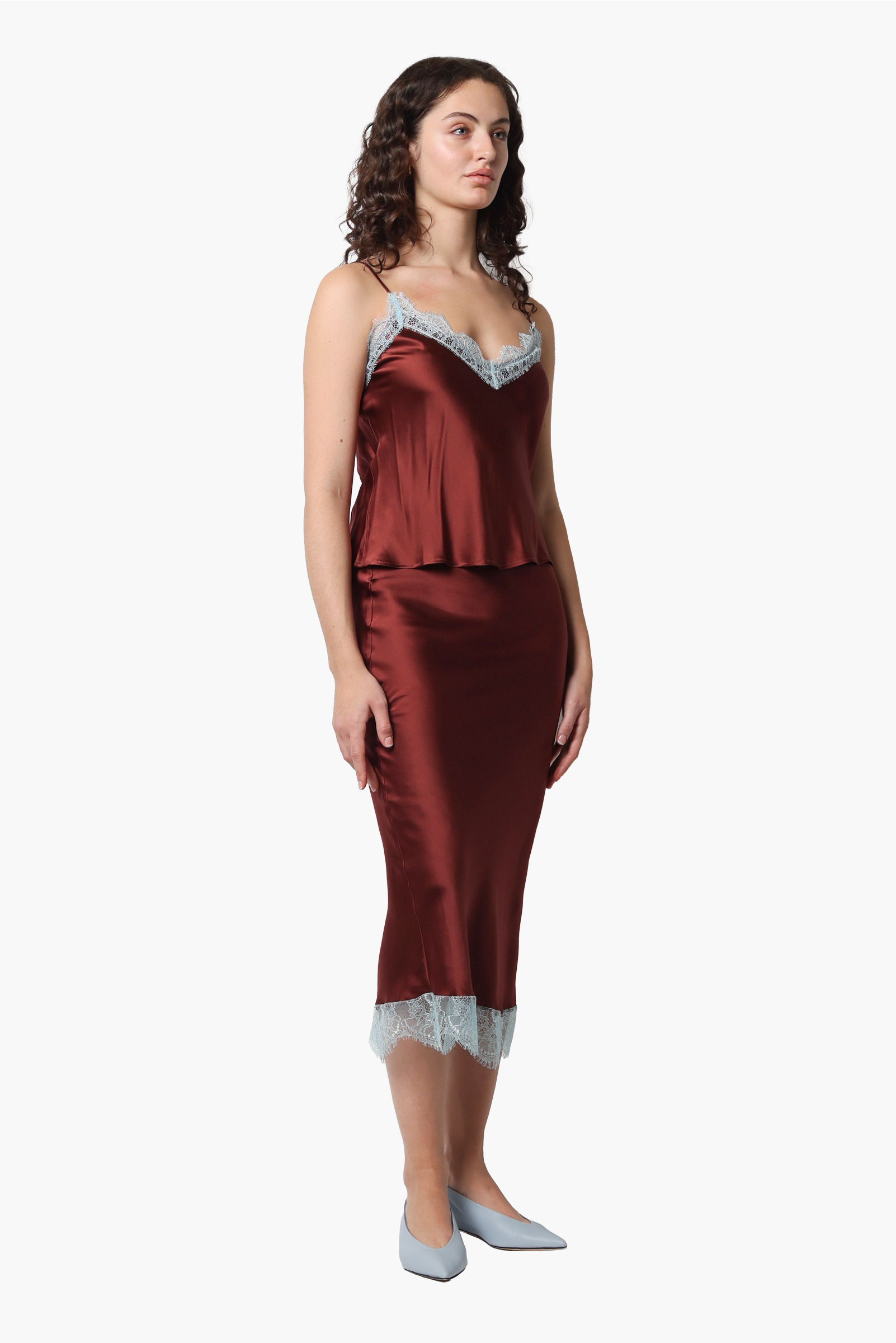 ON PARKS Lipp Silk Skirt - Burgundy/Soft Blue