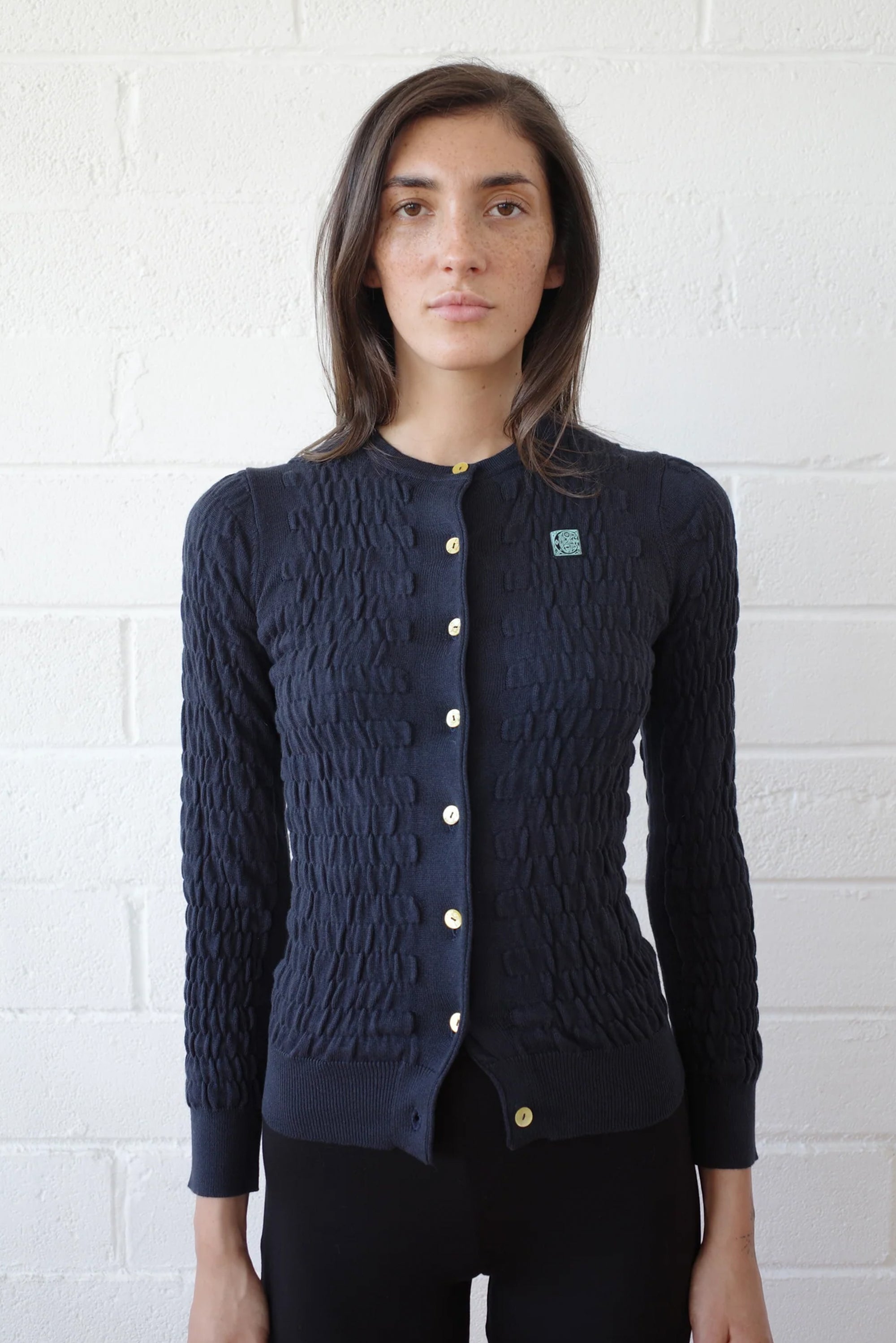 Shirred Knitted Cardigan - Navy