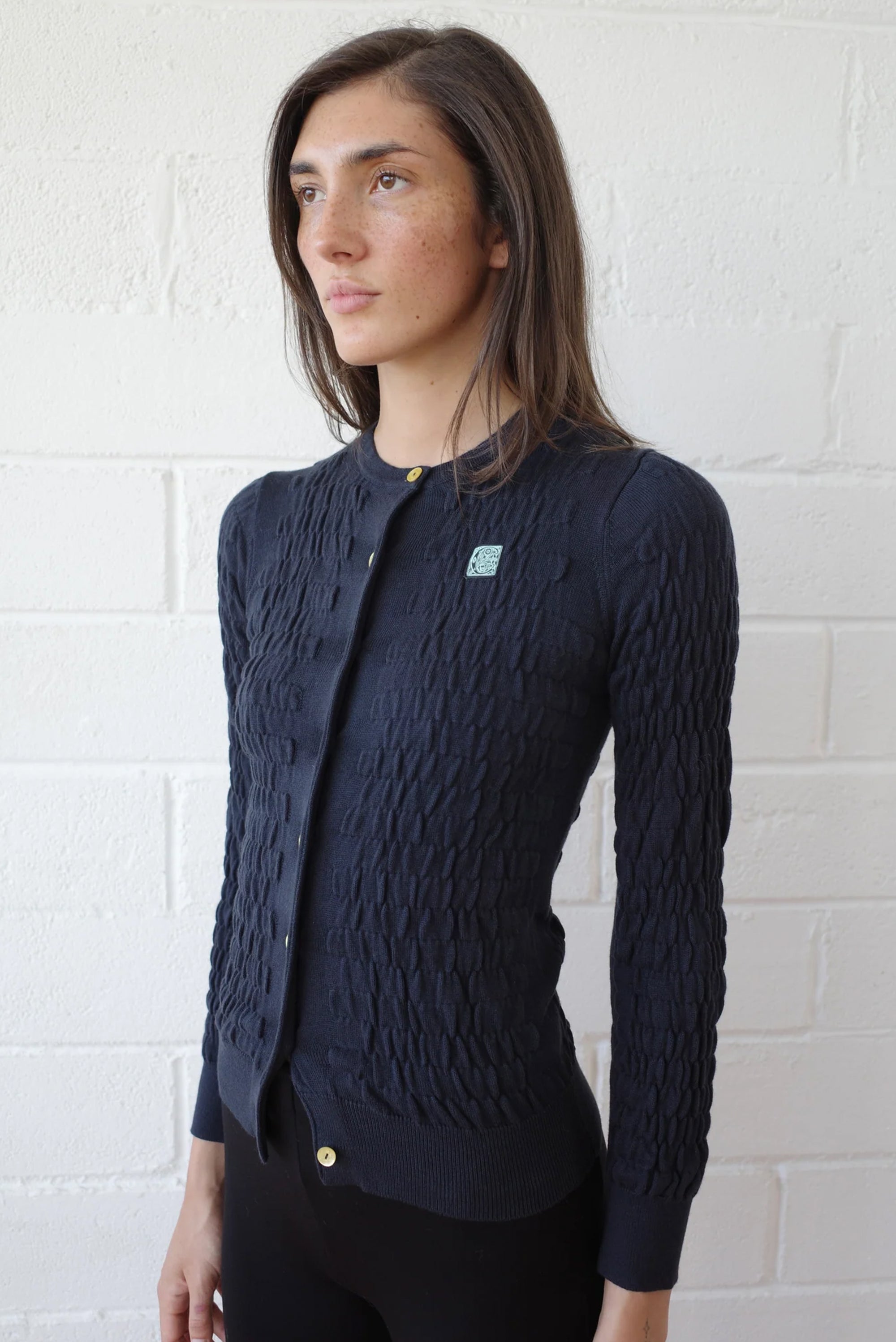 Shirred Knitted Cardigan - Navy