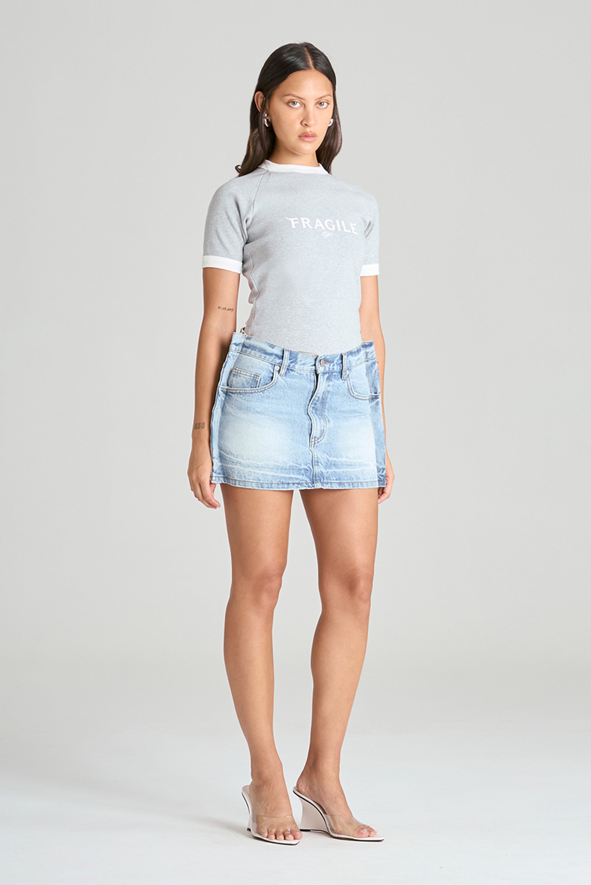 2D Denim Skirt - Ice Blue