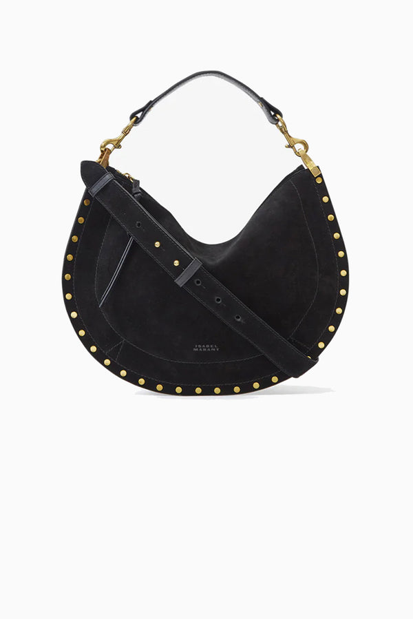 Oskan Soft Zip Shoulder Strap Bag - Black Suede