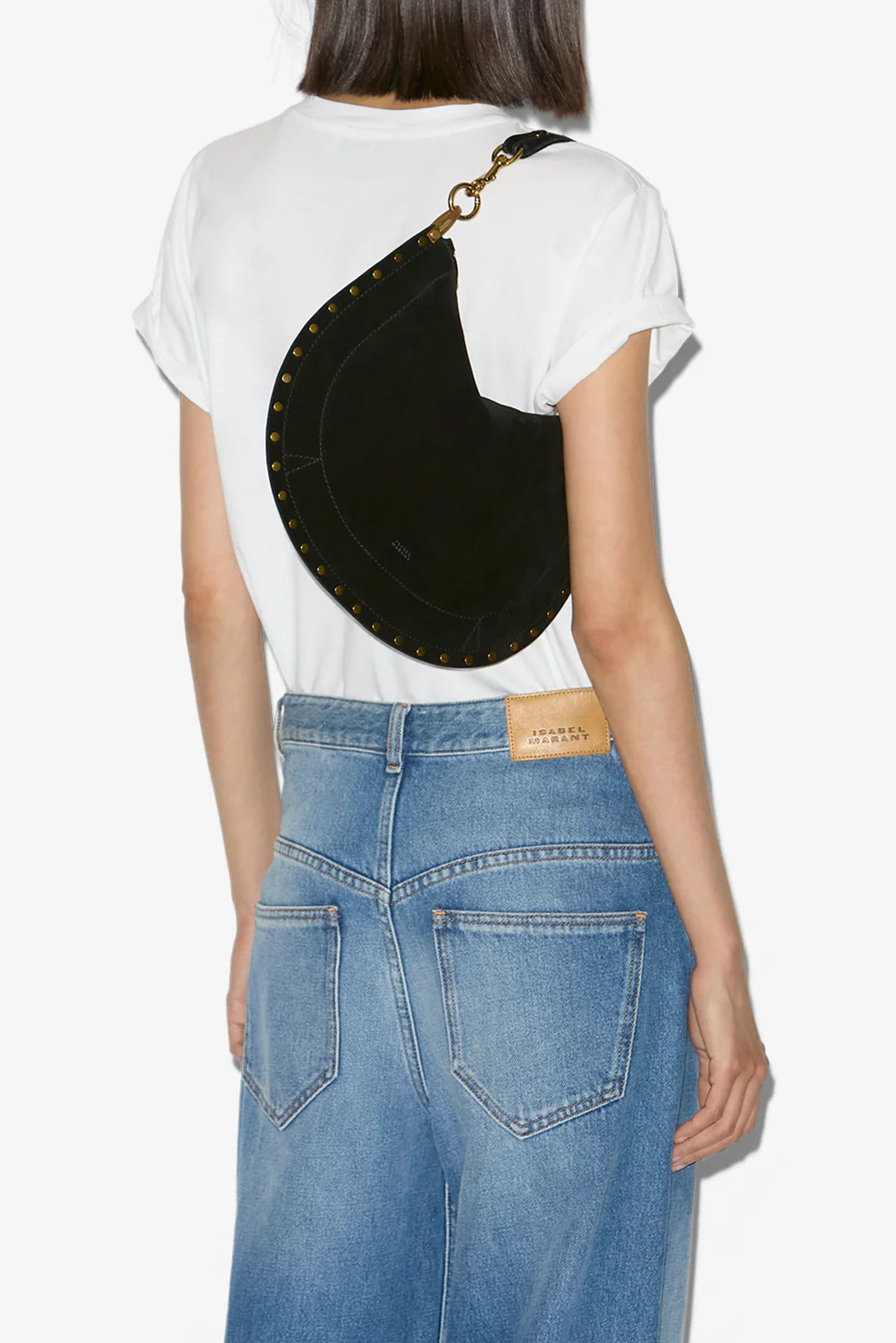 Oskan Soft Zip Shoulder Strap Bag - Black Suede