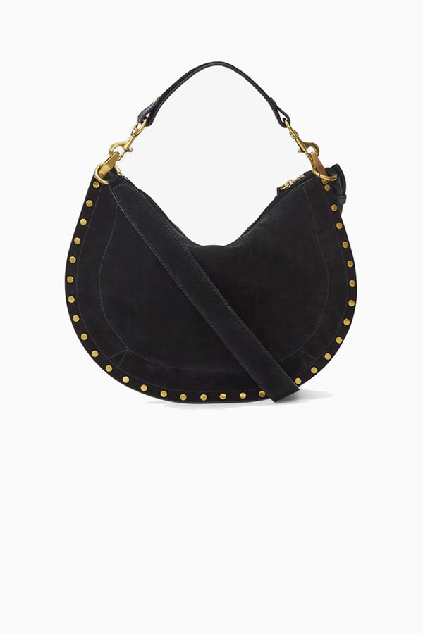 Oskan Soft Zip Shoulder Strap Bag - Black Suede