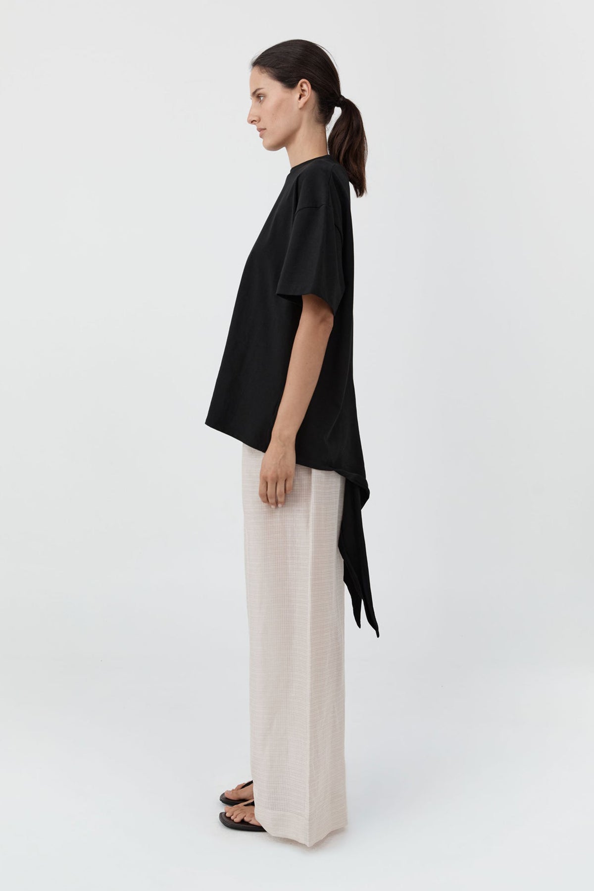 Cotton Jersey Split Back Tee - Black