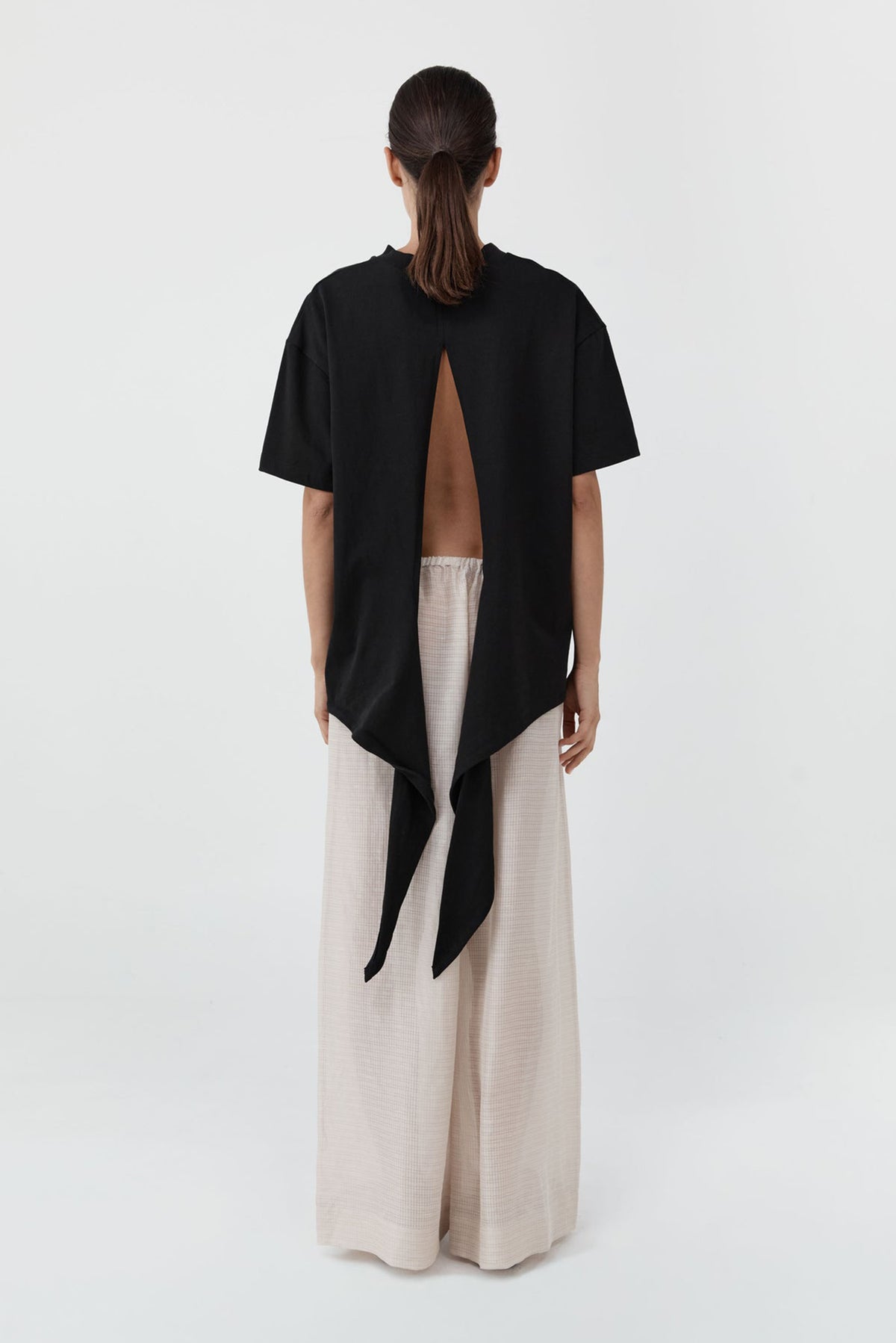 Cotton Jersey Split Back Tee - Black