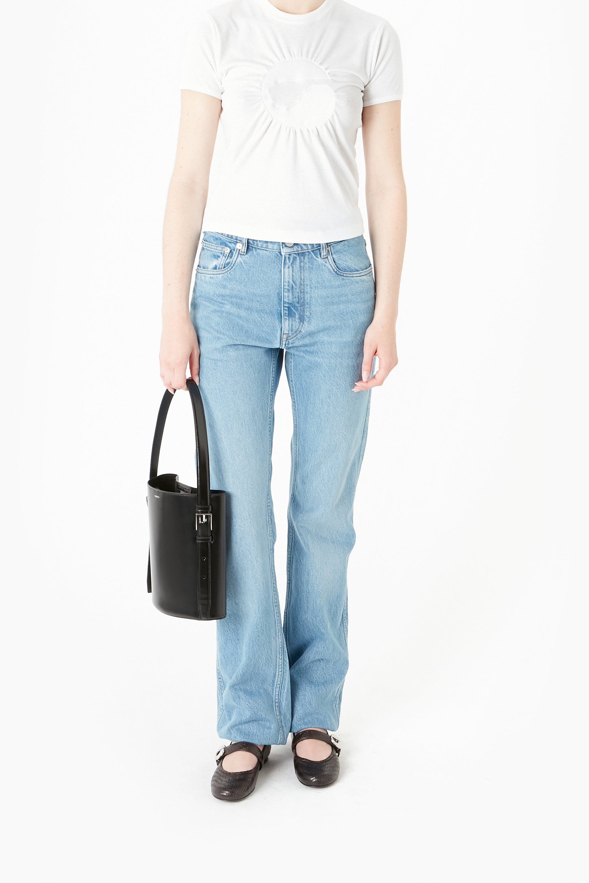 Knitted C-Logo Gathered Top - White