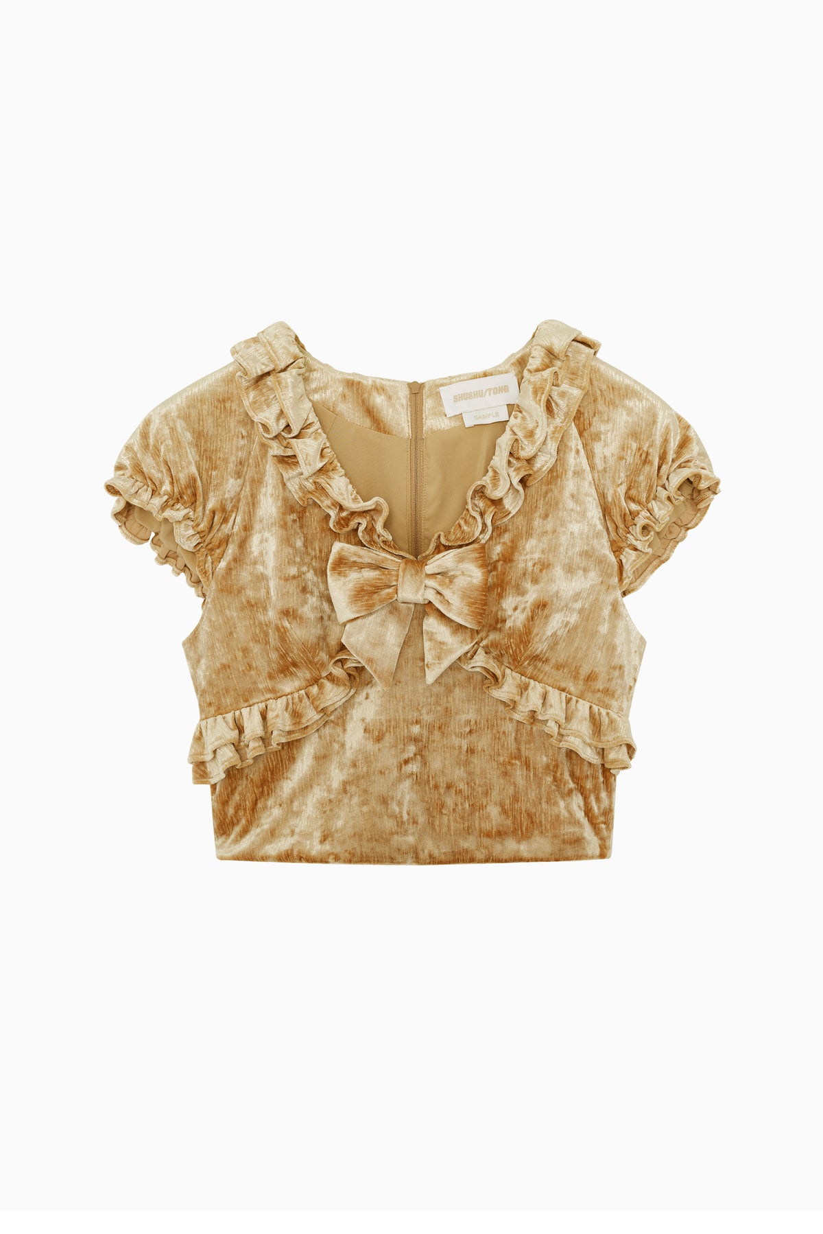 Crisscross Ruffled Crop Top - Gold