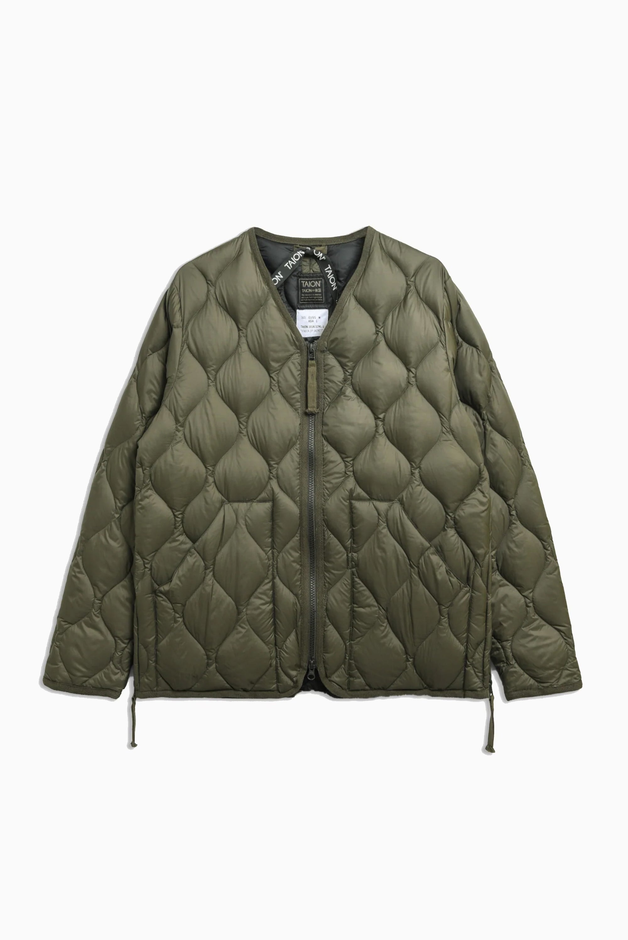 Military V Neck W-Zip Down Jacket - Dark Olive