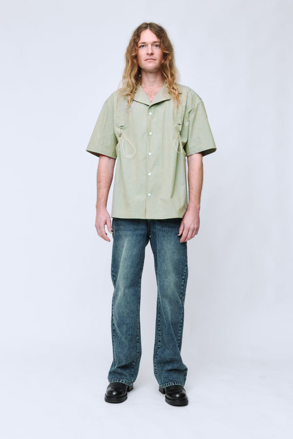 WYNN HAMLYN Men's Bungy Elastic Short Sleeve Shirt - Green Check