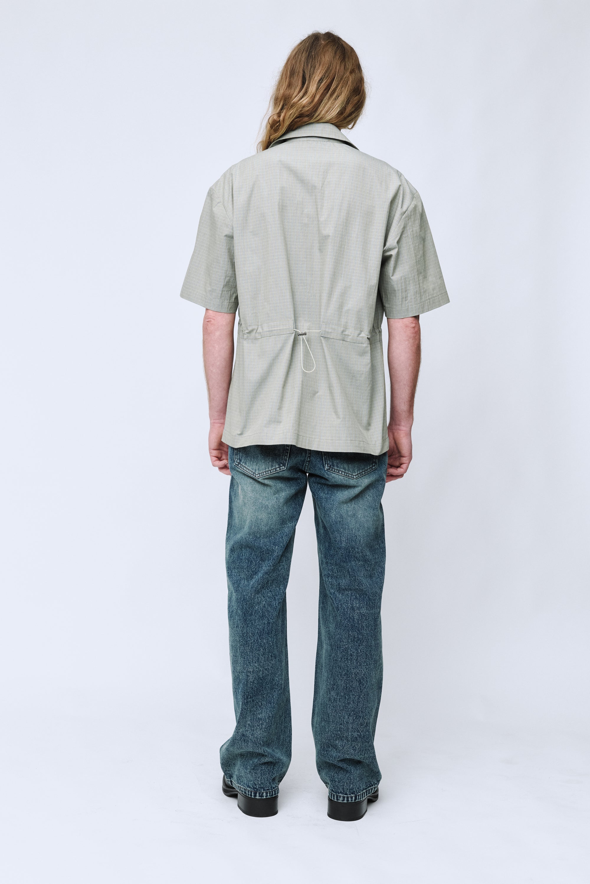 WYNN HAMLYN Men's Bungy Elastic Short Sleeve Shirt - Green Check