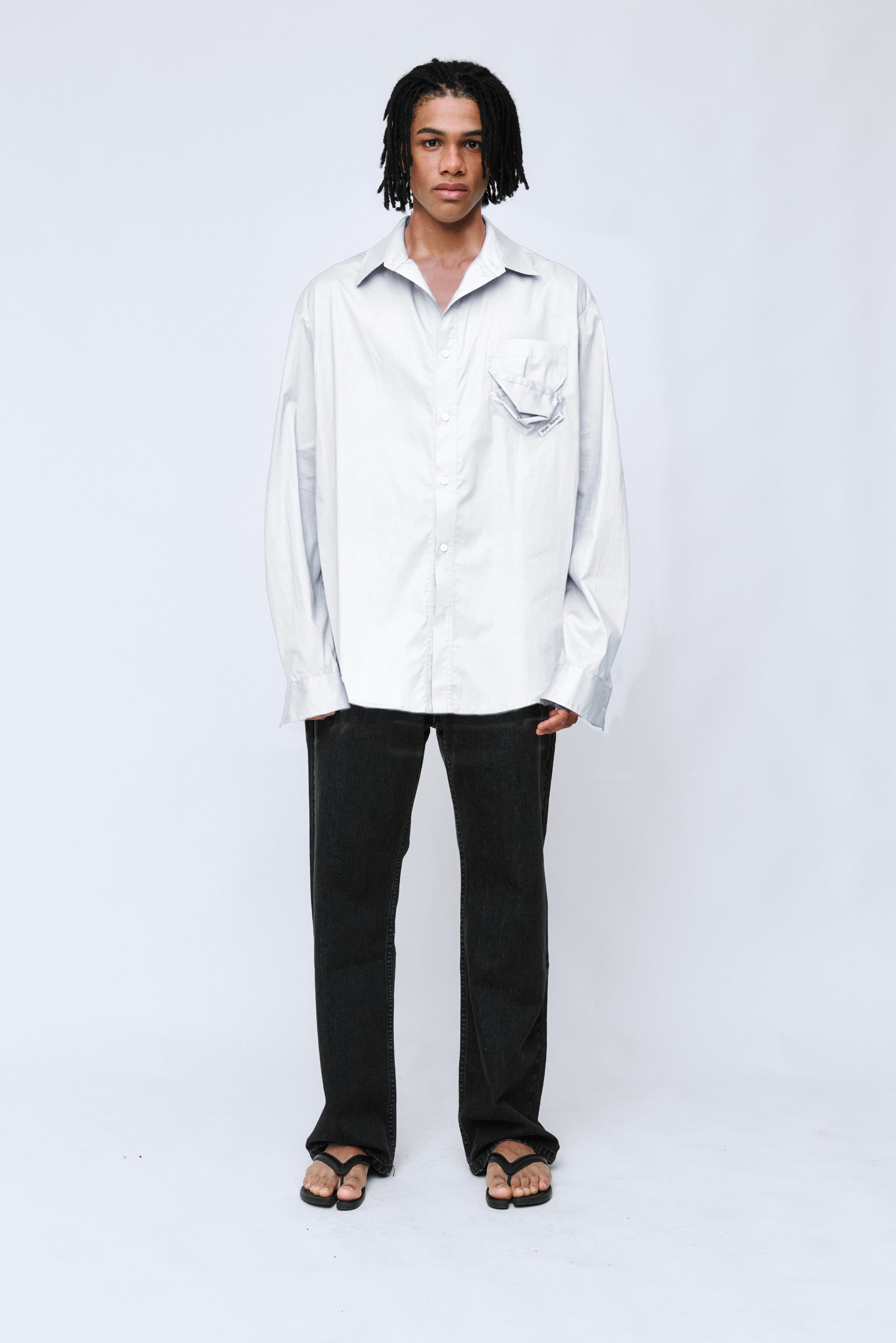 WYNN HAMLYN Men's Twisted Pocket Shirt - White