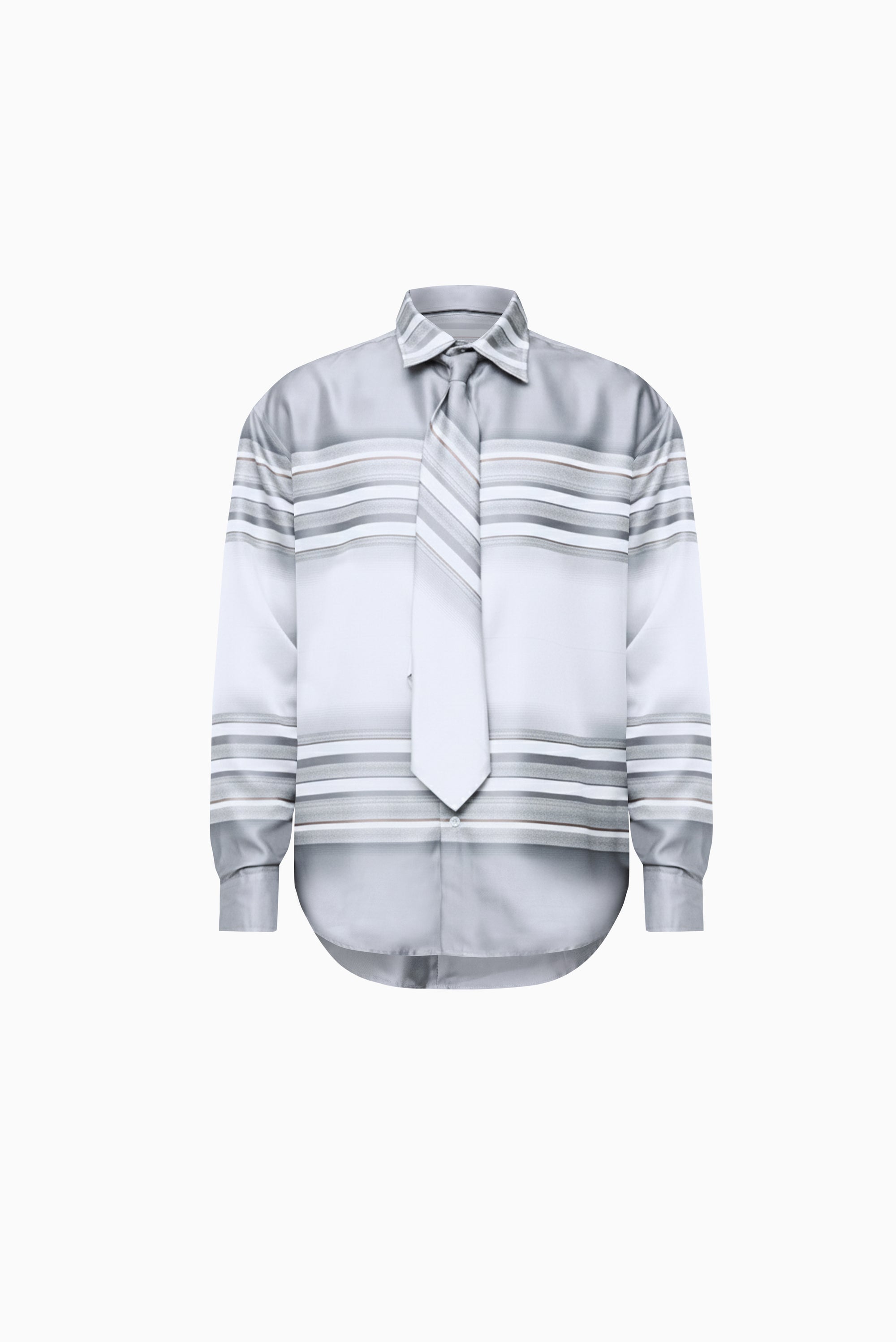 WYNN HAMLYN Men's Shirt and Tie - Grey Stripe
