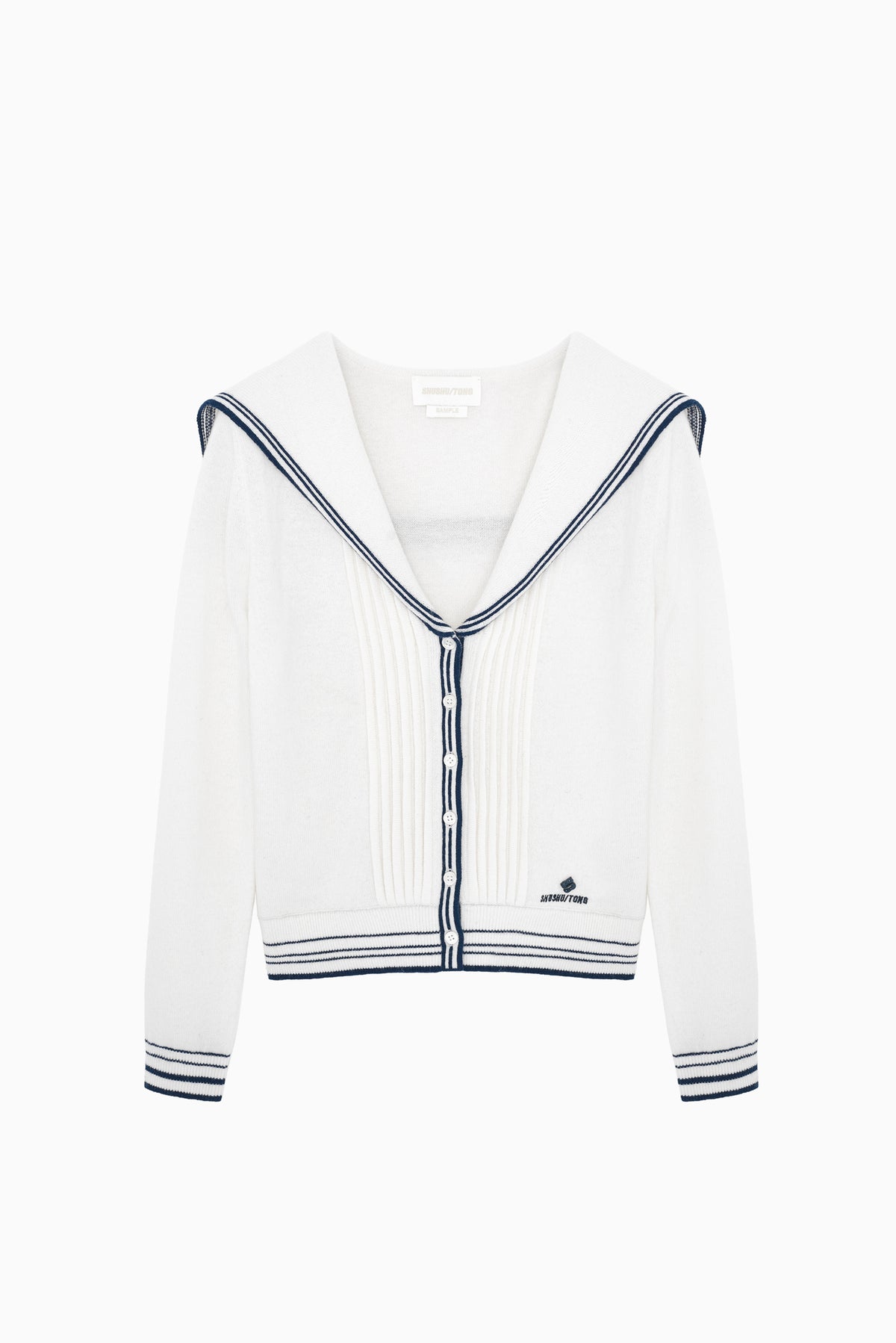 Sailor Collar Knit Cardigan - White