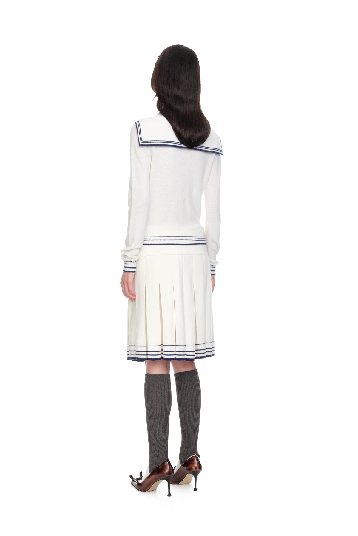 Sailor Collar Knit Cardigan - White