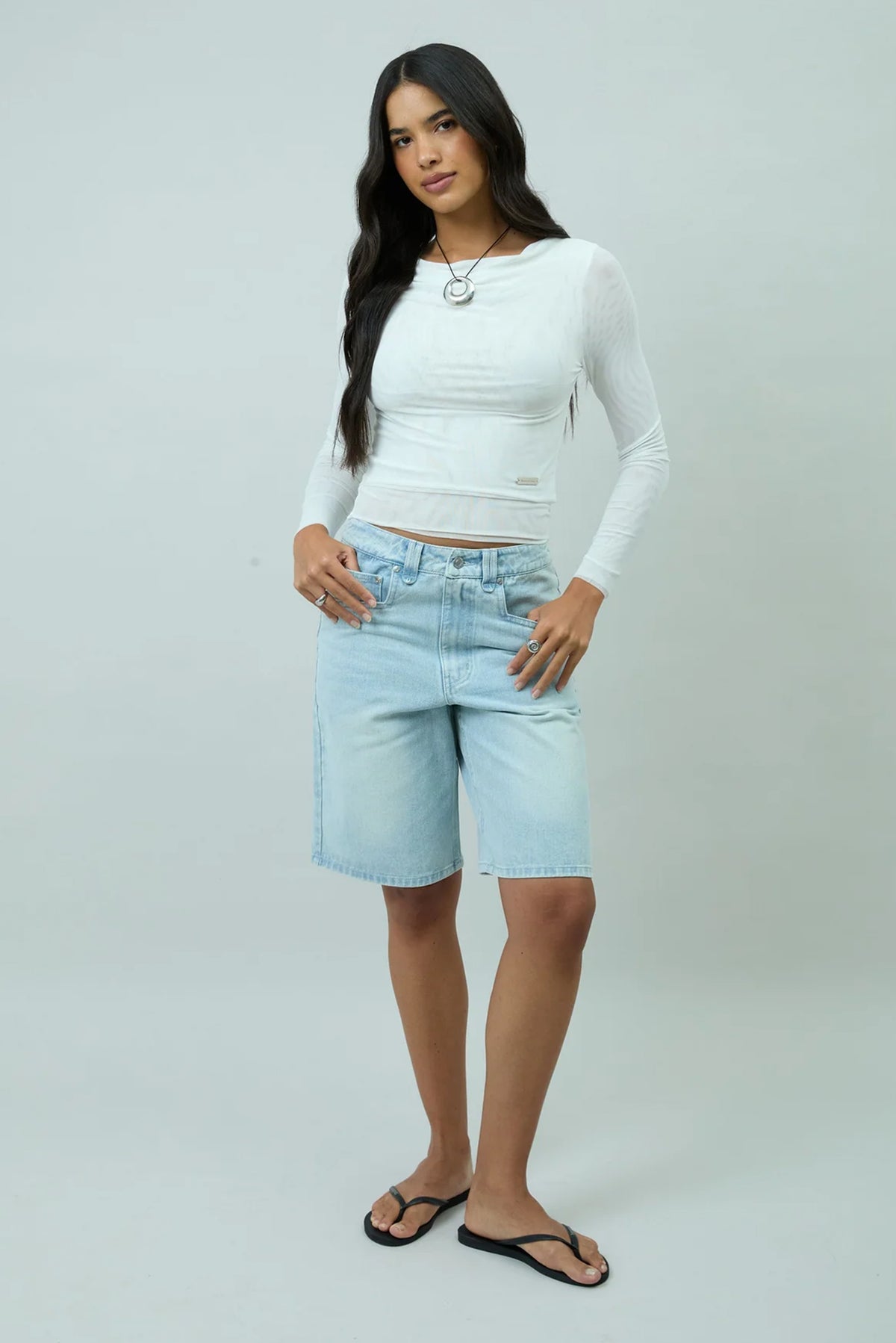 Double Layer LS Mesh Top - Vintage White