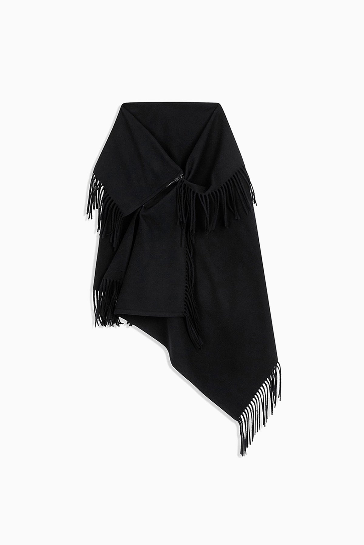 Fringed Zip Shawl - Black