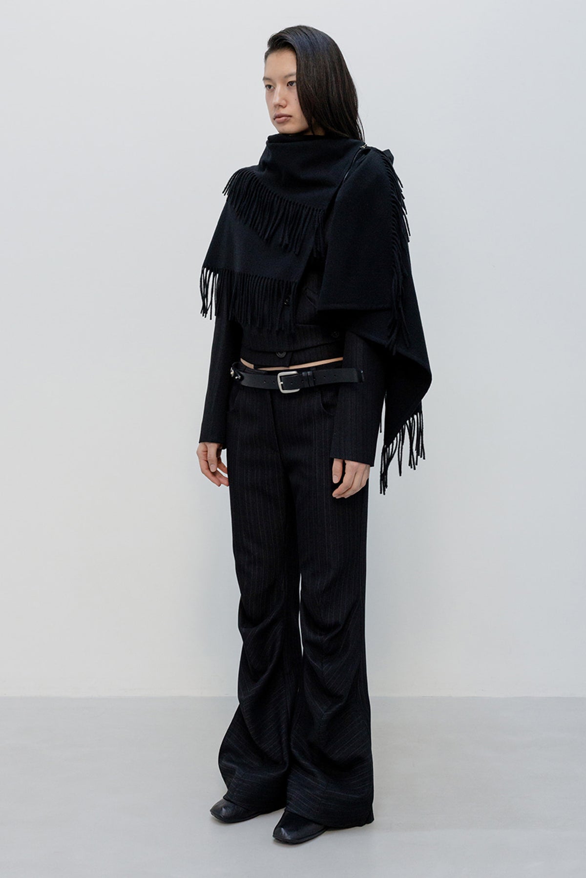 Fringed Zip Shawl - Black