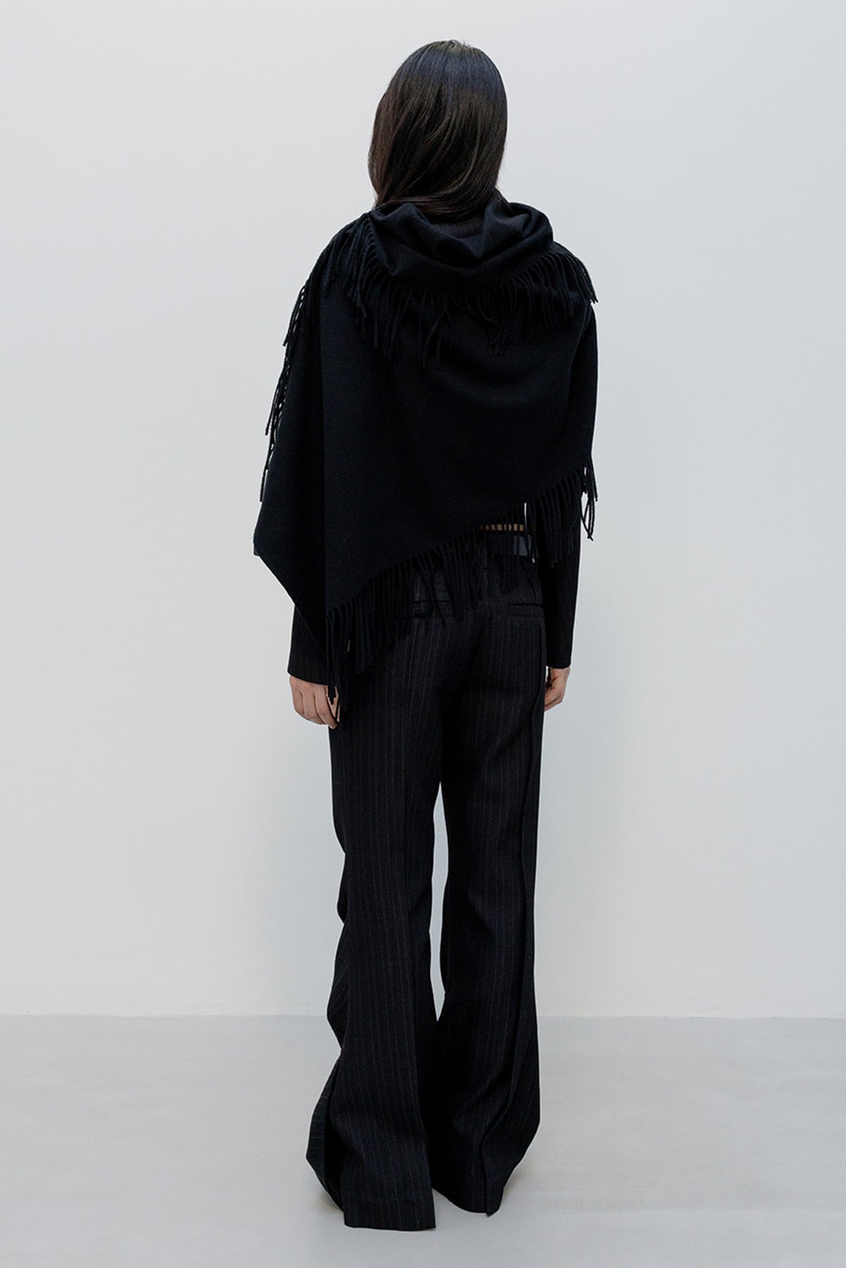 Fringed Zip Shawl - Black